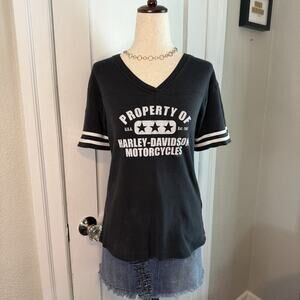Harley Davidson Vintage Y2k Womens Baby Tee Size Large Black Glitter Logo Biker